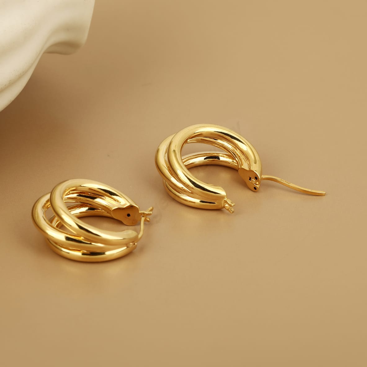 18K Solid Yellow Gold Triple Rope Hoop Earrings, Fashionable Earlobe Hoops, Everyday Piercing Earrings, Perfect Gifts