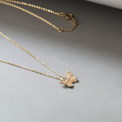 Solid 14K Gold Butterfly Pendant Necklace for Women