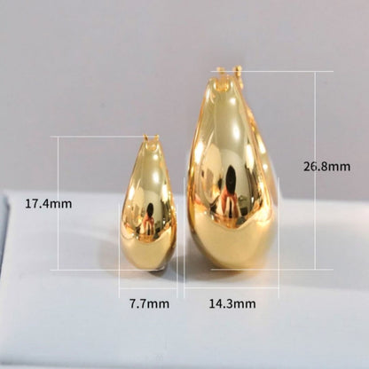 Solid 18K Gold Teardrop U-Shaped Hoop Earrings for Women