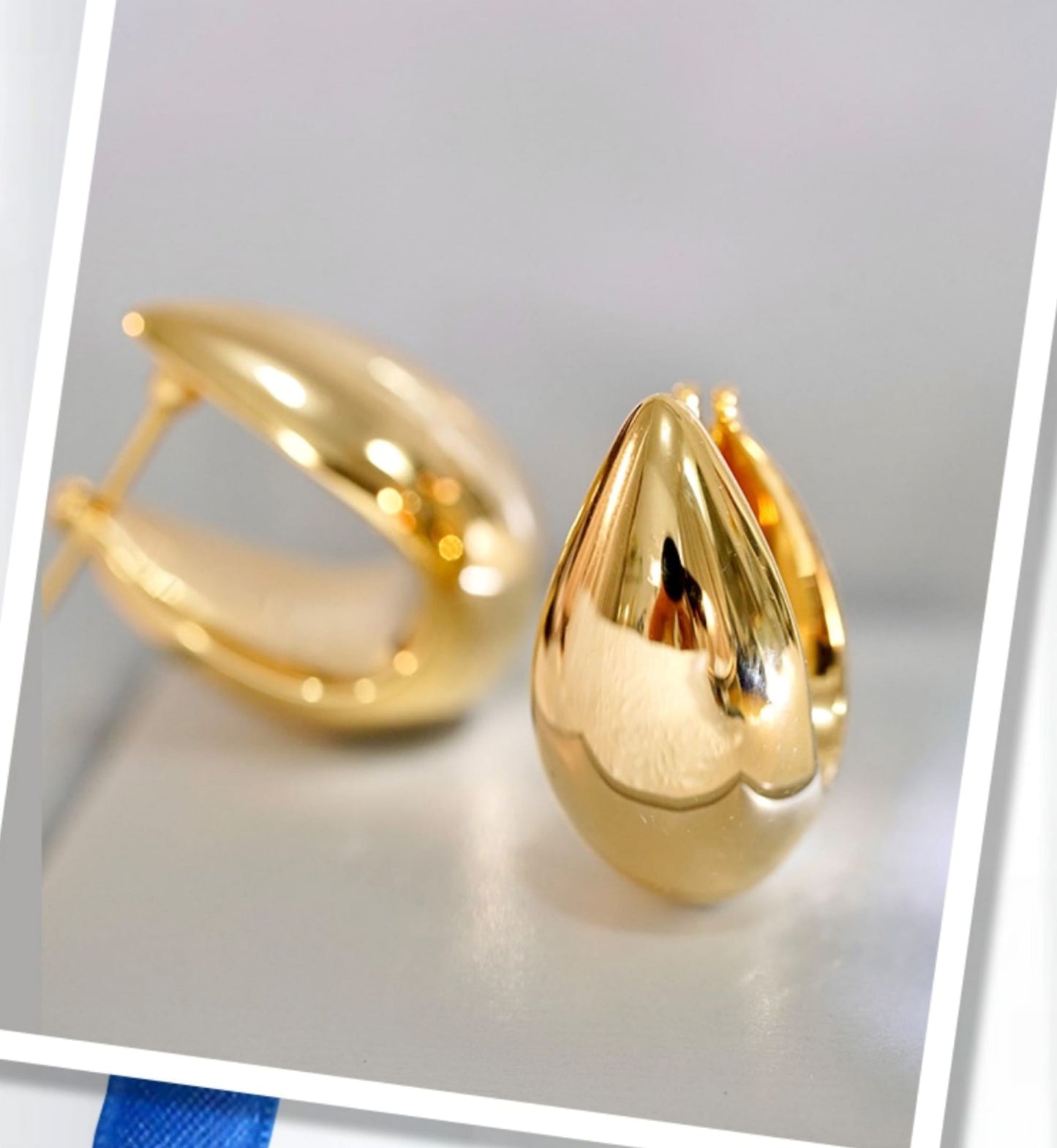 Solid 18K Gold Teardrop U-Shaped Hoop Earrings for Women