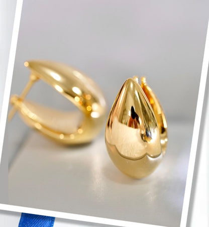 Solid 18K Gold Teardrop U-Shaped Hoop Earrings for Women