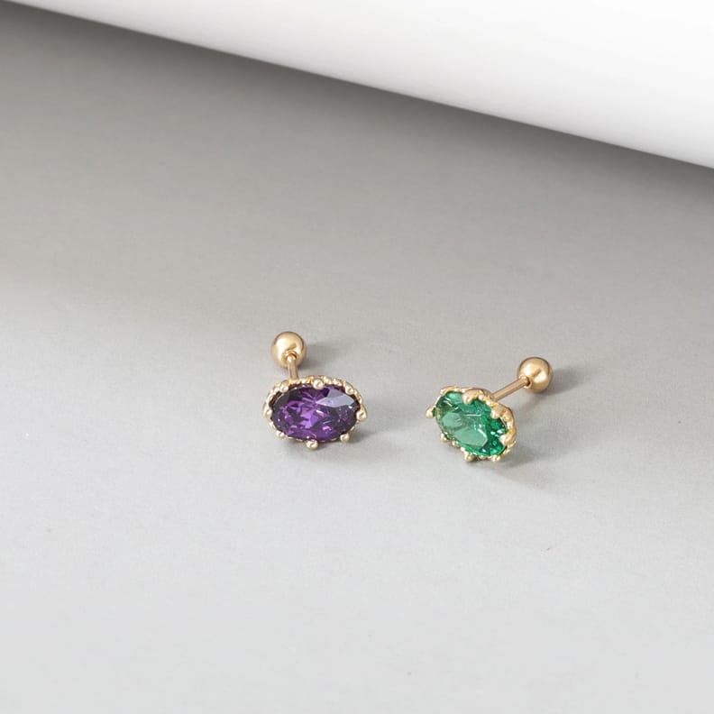 10K Solid Gold Stud Earrings for Women, Oval Green Or Purple Earrings, Screw Back Helix Earrings (Copy)