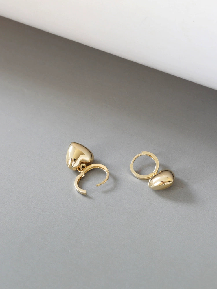 Solid 10K Gold Heart-Shaped Dangle Earrings - Simple Polished Large Hoop Design, Perfect Gift for Women