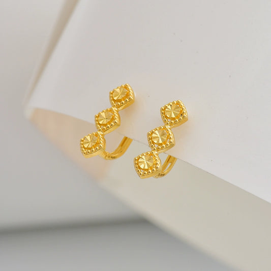 Solid 10K Gold Geometric Square Earrings - Rice Bead Wide Band Earrings