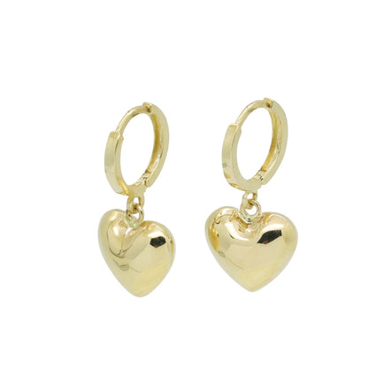 Solid 10K Gold Heart-Shaped Dangle Earrings - Simple Polished Large Hoop Design, Perfect Gift for Women