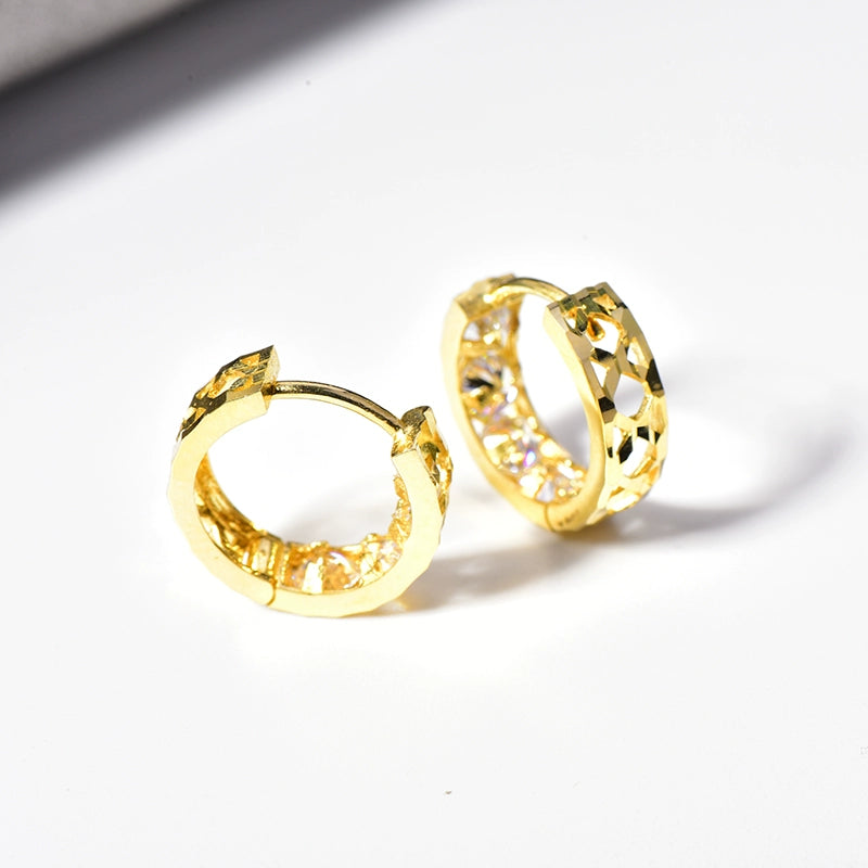 Solid 10K Gold Hoop Earrings for Women - Simple Hollow Design