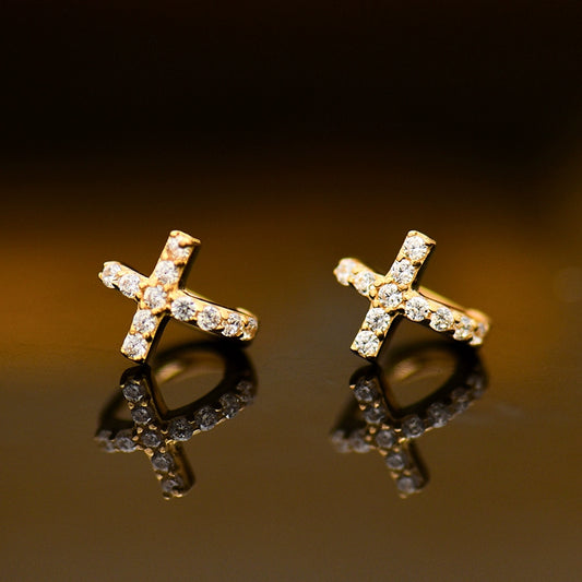 Unique 10K Gold Cross Ear Cuff for Women