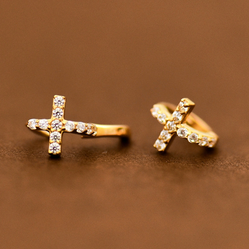 Unique 10K Gold Cross Ear Cuff for Women