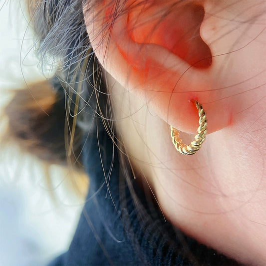 Solid 10K Gold Twisted Rope Ear Cuffs - Unique Minimalist Ear Jewelry