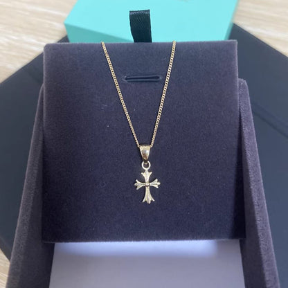 Solid 14K Gold Cross Pendant for Women, Unique Style Cross Necklace