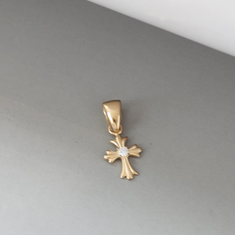 Solid 14K Gold Cross Pendant for Women, Unique Style Cross Necklace