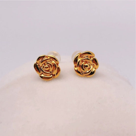 18K Real Gold Small Rose Flower Earrings Studs, Daily Dainty earrings Studs for Women