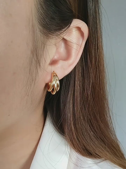 18K Solid Yellow Gold Triple Rope Hoop Earrings, Fashionable Earlobe Hoops, Everyday Piercing Earrings, Perfect Gifts