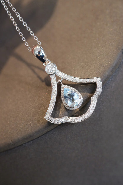 18K White Gold Diamond Aquamarine Pendant, Skirt Pendant, Gold Pendant, Solid Real Gold Pendant, Chain not included